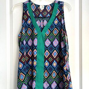 Pink Owl Multicolor Tank Top Sleeveless Aztec Boho Colorful Summer M Resort